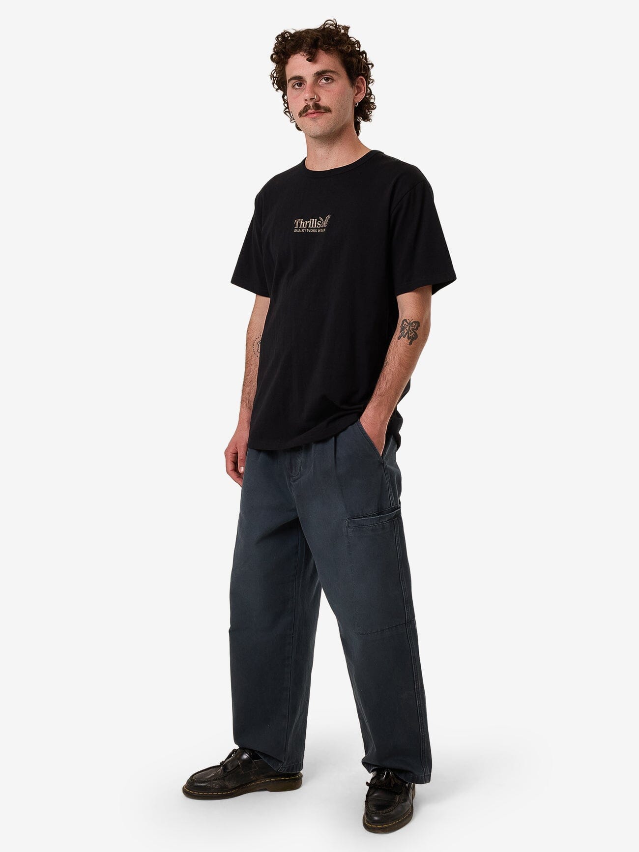 Thrills Workwear Embro Merch Fit Tee - Black XS