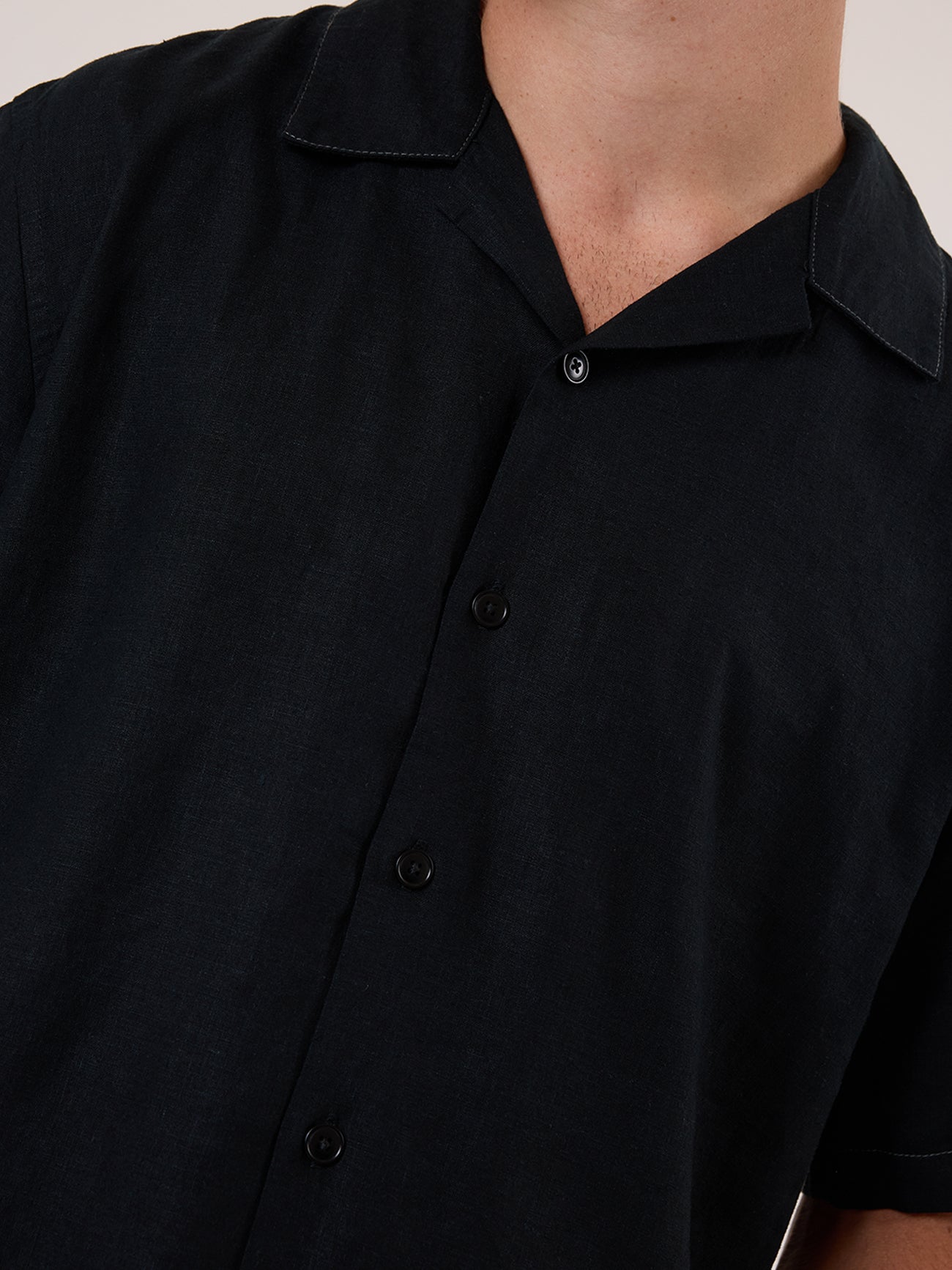 Hemp Minimal Thrills Contrast Stitch Bowling Shirt - Black - Grey Contrast