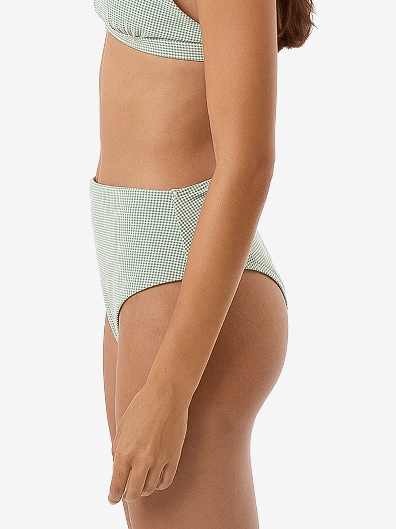 Lou Gingham High Waist Bikini Bottom - Elm Green 4