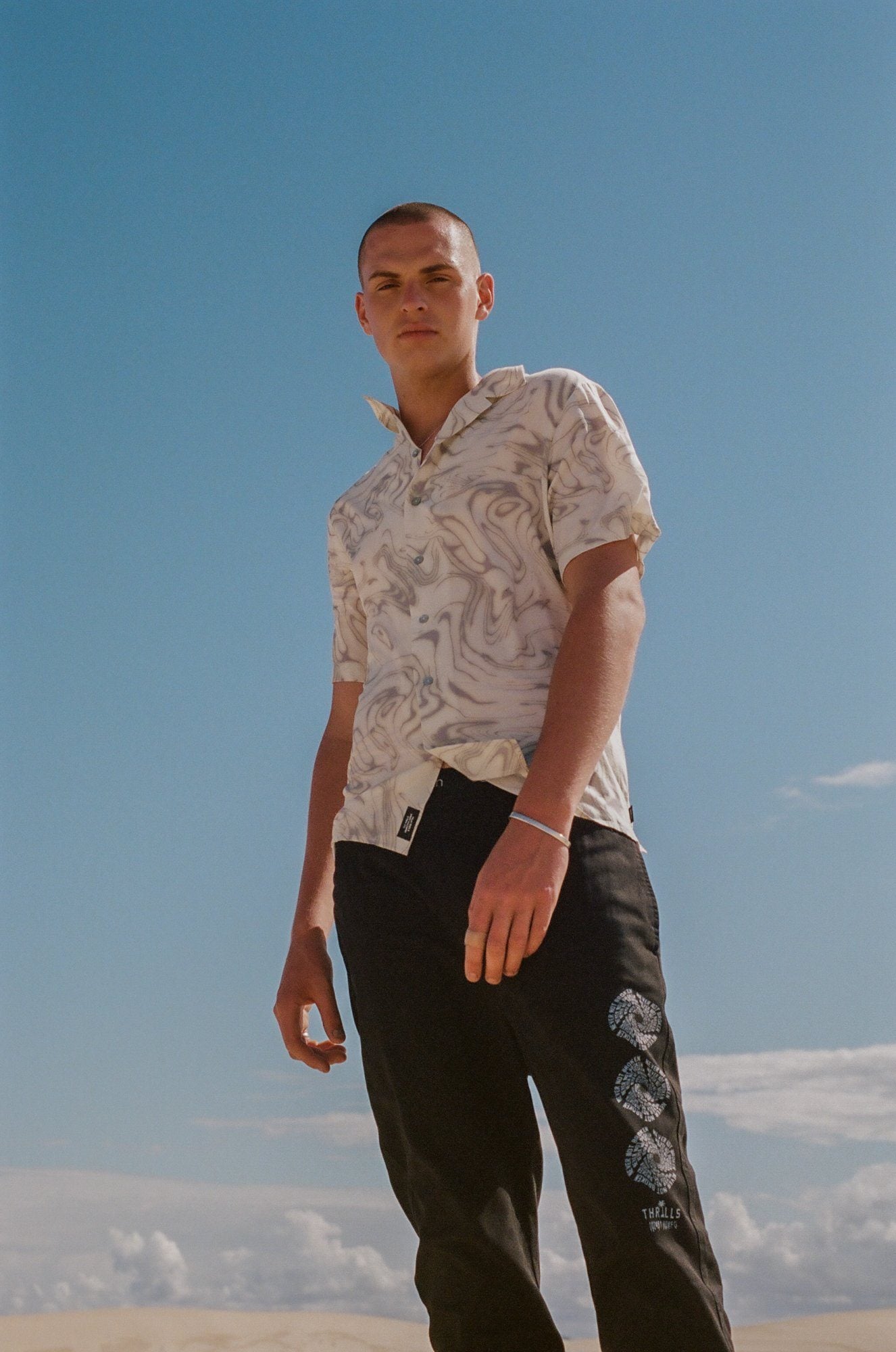 Marbled Paradise Bowling Shirt - Tofu