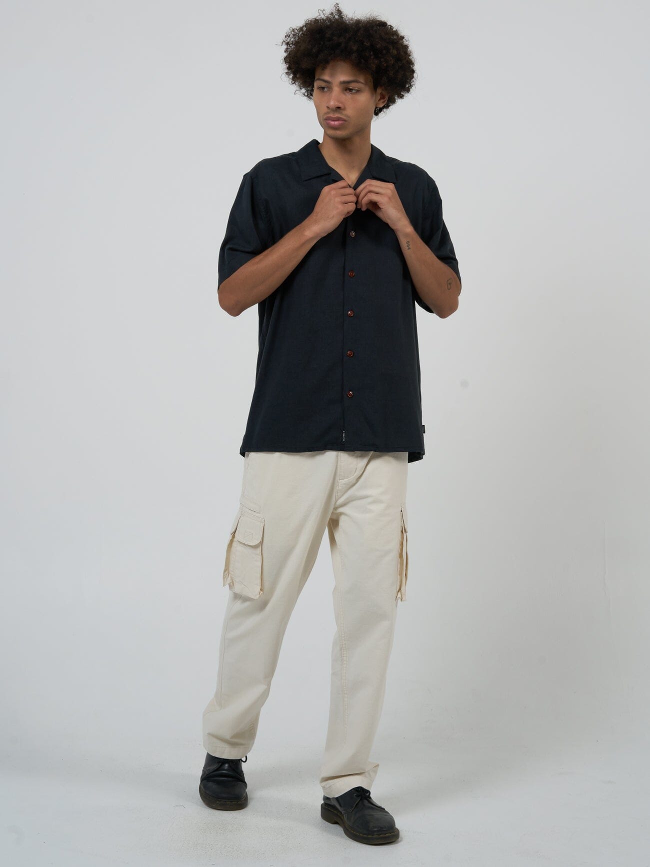 Hemp Minimal Thrills Bowling Shirt - Black
