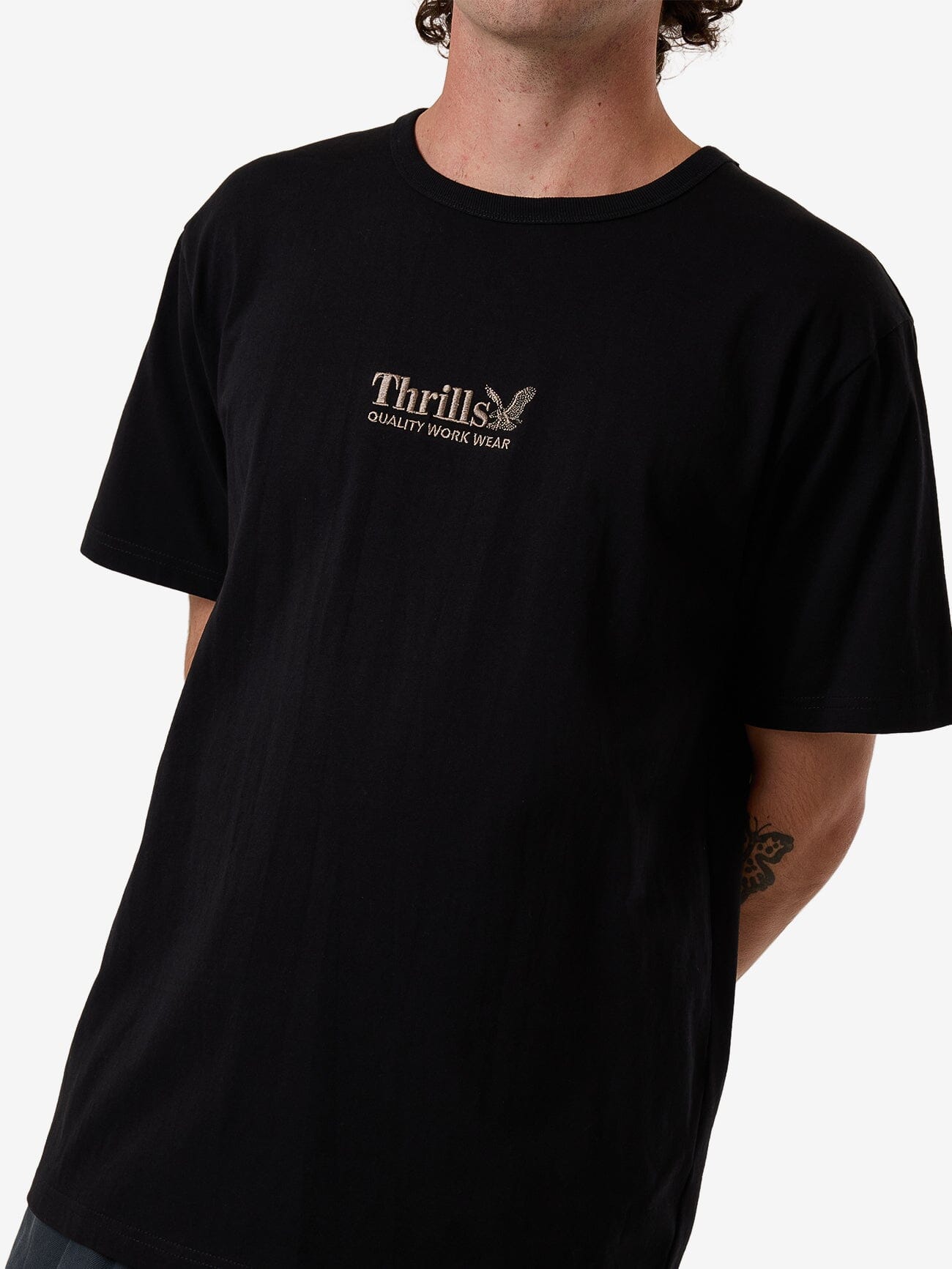 Thrills Workwear Embro Merch Fit Tee - Black XS