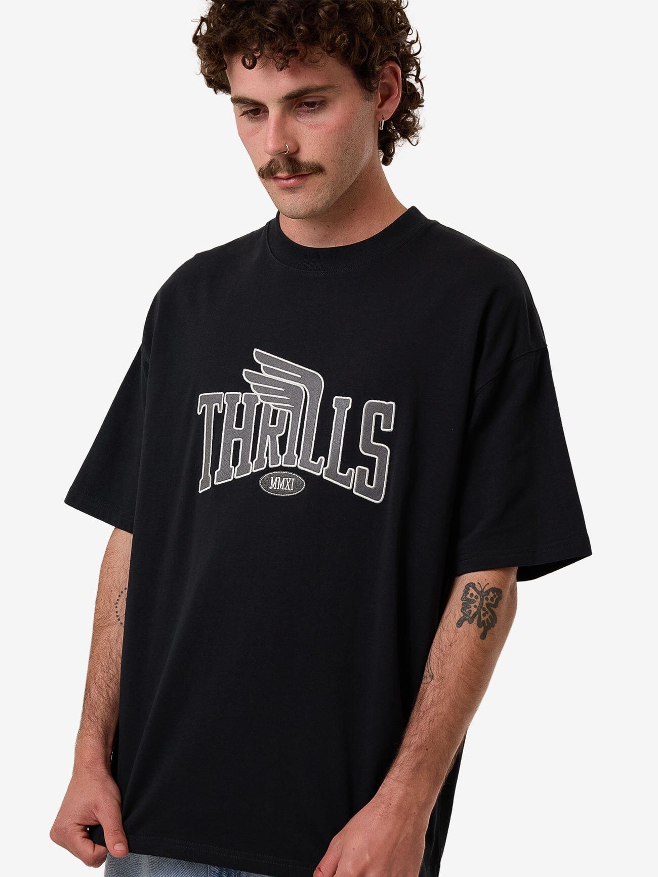 Born To Fly Box Fit Oversize Tee - Washed Black XS