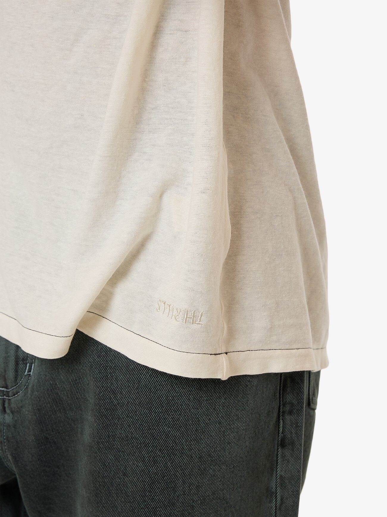 Hemp Thrills Embro Lightweight Contrast Stitch Merch Fit Tee - Dirty White XS