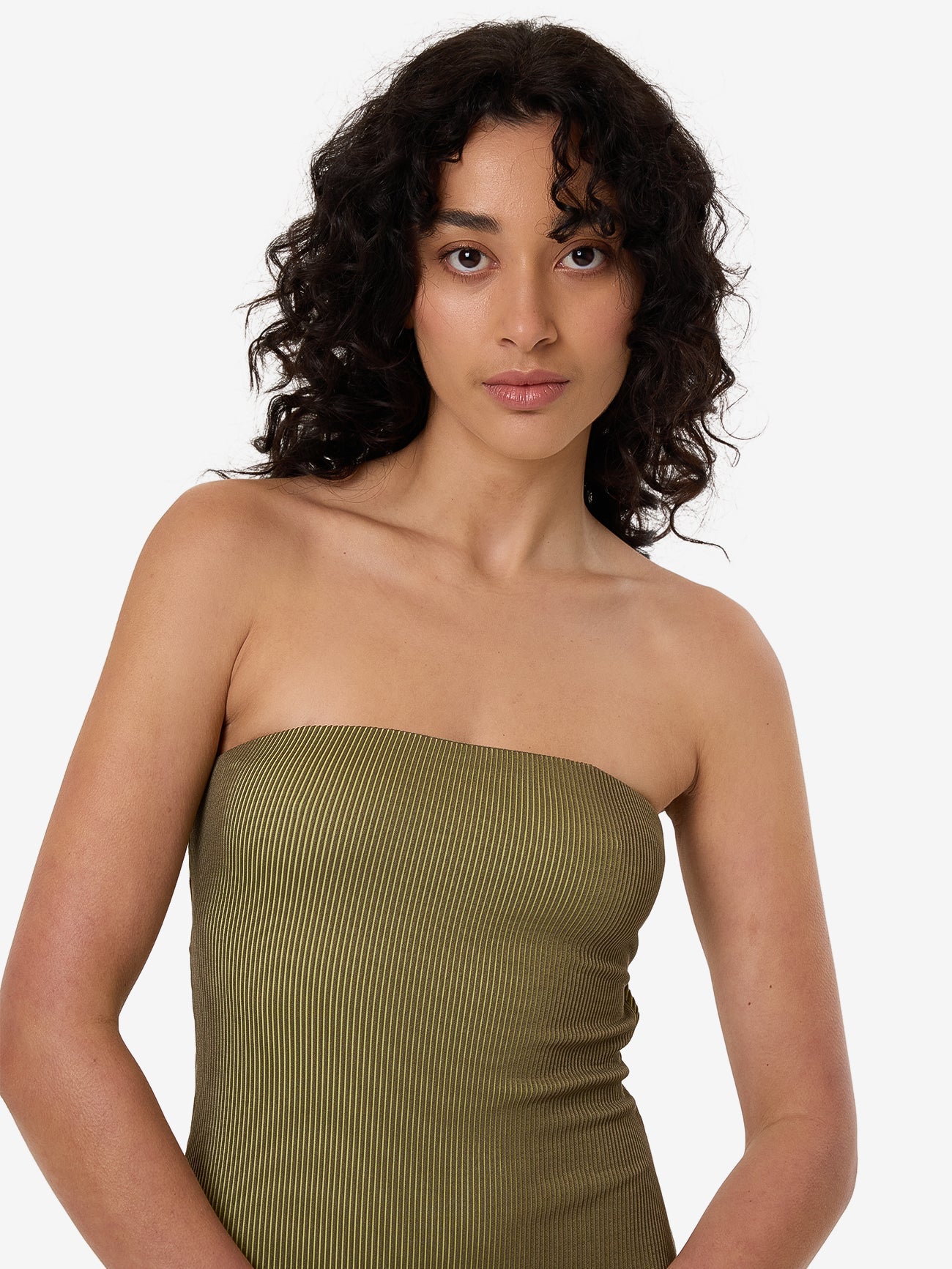 Alba Rib Strapless One Piece - Pickle Green 4