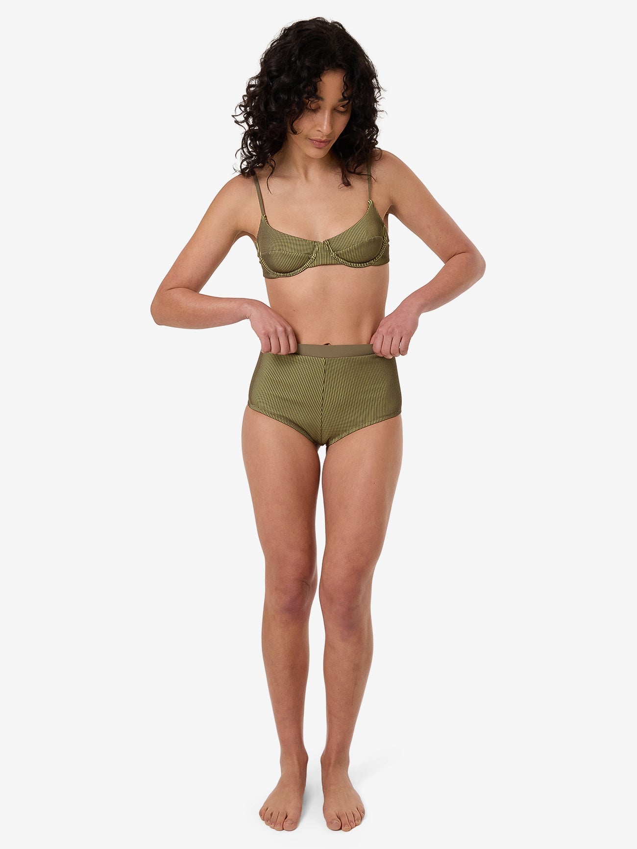 Alba Rib Boy Leg Bikini Bottom - Pickle Green 4