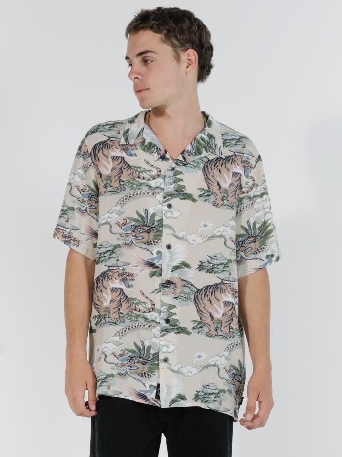 Tiger Vs Falcon Bowling Shirt - Tan