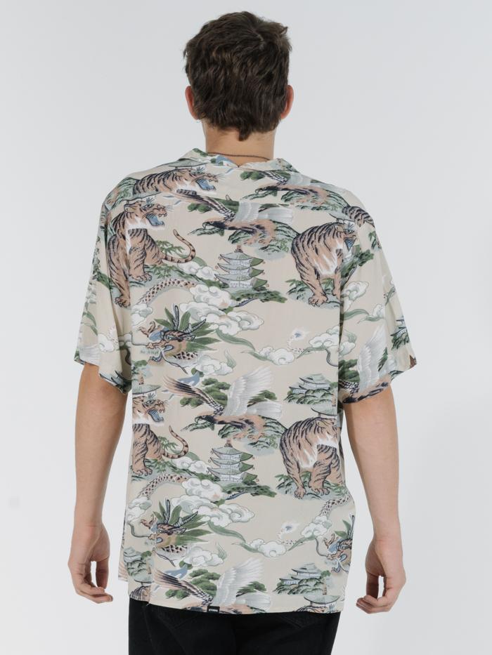 Tiger Vs Falcon Bowling Shirt - Tan