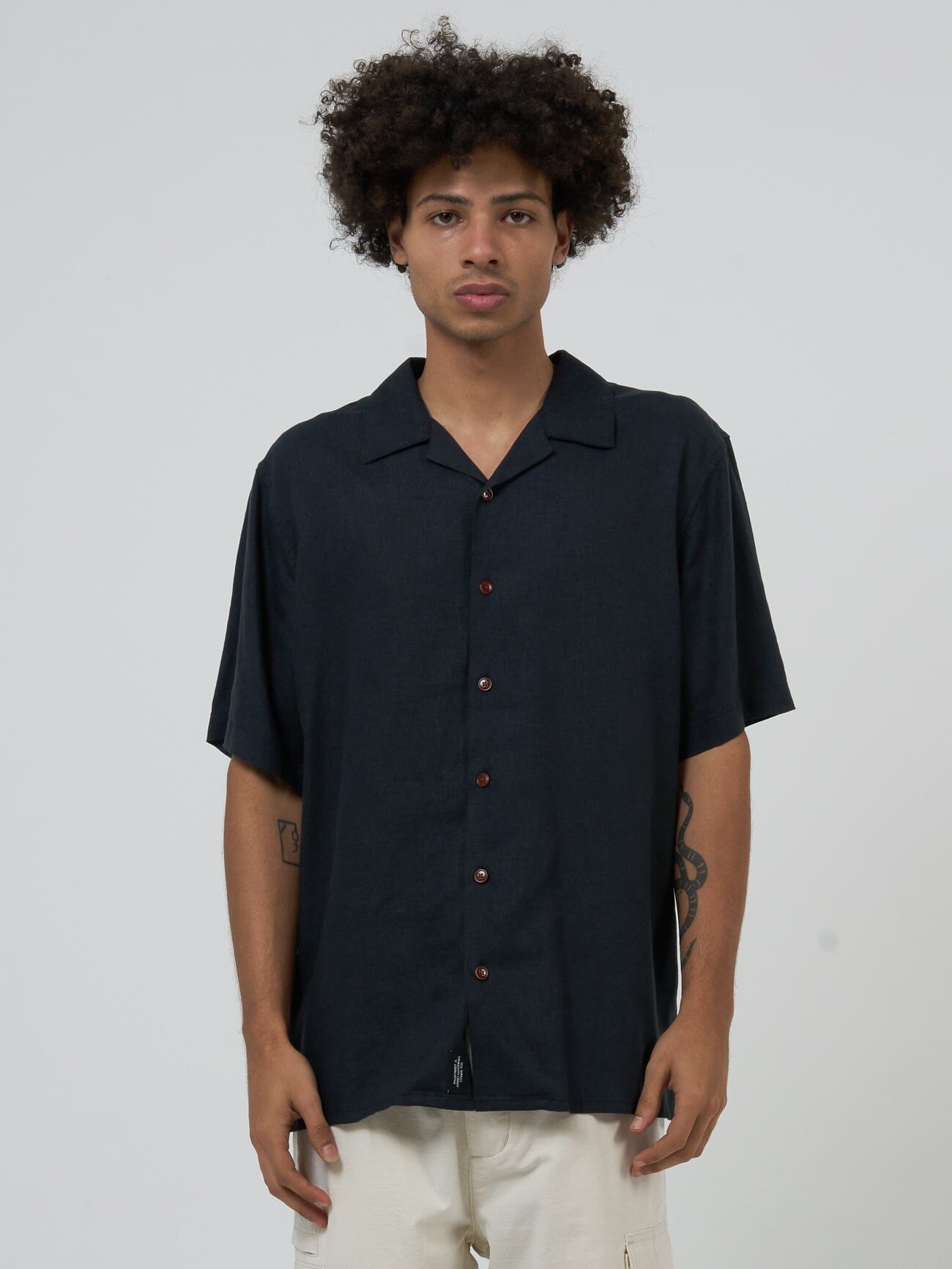 Hemp Minimal Thrills Bowling Shirt - Black
